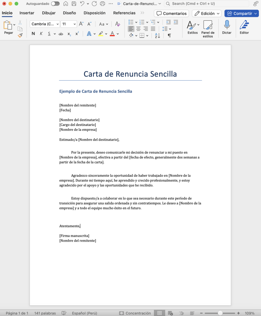 Descarga la Carta de Renuncia Sensilla